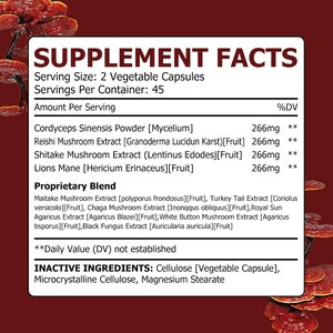 Custom Logo Nutritional <b>Supplement</b> Support Mental Clarity Mushroom Complex Capsules Brain Health Capsules Powerful Antioxidant - Product Image 4