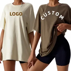 100% Cotton Short Sleeve Blank Custom Logo Basic Loose Fitting Workout Round Neck Simple Over Sized T-shirt for Women
