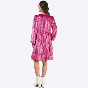 Abiti personalizzati all'ingrosso da donna girocollo manica lunga con scollo a V in <span class=keywords><strong>velluto</strong></span> di media lunghezza abiti Casual da donna - Product Image 5