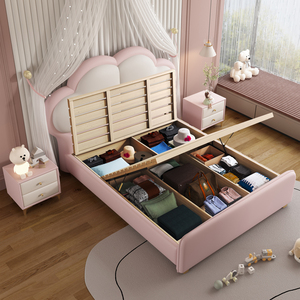 Crema stile Cloud per bambini principessa <span class=keywords><strong>letto</strong></span> a forma di amore per ragazze camera da <span class=keywords><strong>letto</strong></span> in pelle <span class=keywords><strong>letto</strong></span> <span class=keywords><strong>singolo</strong></span> moderno rosa lusso per bambini - Product Image 4