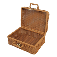 Panier en rotin vintage brun, petit et rectangulaire, avec couvercle tissé à la main, en rotin naturel, boîte de rangement pour cadeau de mariage