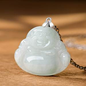 Pendentif Bouddha souriant en jadéite naturelle du Myanmar, collier en argent S925, pendentif en jadéite de qualité glace. - Product Image 5