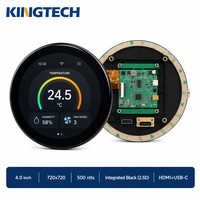 Kingtech - Módulo de Monitor de Pantalla Táctil Redonda Negra Integrada para Hogar Inteligente Raspberry Pi, 4 Pulgadas, 720*720 IPS, 500nit, Vidrio Templado 2.5D