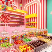 Étagère de présentation de bonbons, stand de magasin, mobilier de présentation en bois personnalisé, éclairage LED, respectueux de l'environnement, pour la décoration intérieure des confiseries