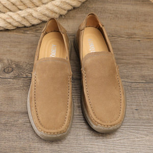 Mocassins en cuir véritable pour hommes, bout rond, à enfiler, semelle extérieure en caoutchouc respirante, chaussures de marche - Product Image 2