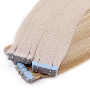 Europese Beste Groothandel Prijs 100% Human Hair Blauw Wit Onzichtbare Tape In Dubbel Getrokken Remy Tape Hair Extension