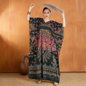 Hot Sale Designer Turkish Style <b>Kaftan</b> Kurta Women Polyester Handmade Batwing Sleeves Regular Fit Flared Hem Short Party V Neck - Product Image 1