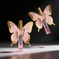 Flacon de parfum rond en verre de 10 ml, flacon d'échantillon de parfum rose, flacon de parfum en verre à col vissé avec carte personnalisée