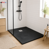 Base de douche en surface solide de qualité commerciale pour projets hôteliers professionnels, bac en résine blanche, approvisionnement en gros sur mesure
