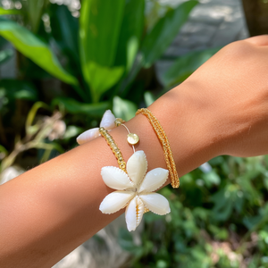 Fashion <b>Beaded</b> <b>Bracelet</b> <b>Gold</b> Plated Stainless Steel Sustainable Resistant Cowrie Shell Design - Product Image 3