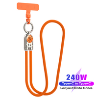 Tali Gantungan Ponsel 2-in-1 Kabel USB C Pengisian Cepat 240W Tali Leher Kepang Tahan Lama Konektor Ponsel Anti-Hilang 0.3m 1.2m