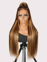 Vietnamien Pre-Max 13x4 Transparent pour Dentelle Frontale Demi Queue De Cheval Perruque Os Droite Brun Caramel Faits Saillants En Cheveux Humains