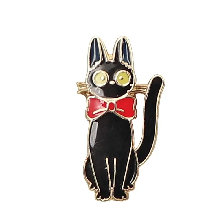 Cartoon black cat enamel lapel pin High Quality soft enamel gold metal Japanese animation film jiji badges 22mm height MOQ 1pc