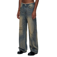 Pantalon en jean délavé vintage coupe ample décontractée style bootcut pour homme, en denim bambou slub, idéal streetwear