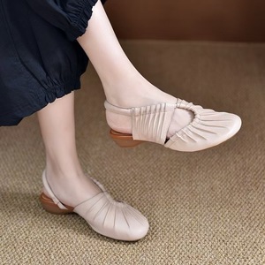 Sandales compensées d'été en cuir véritable pour femme, talon souple, semelle artisanale, chaussures confortables à enfiler avec semelle extérieure en caoutchouc antidérapante - Product Image 3