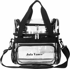 Stadium Approved Double Decker Crossbody <b>Transparent</b> PVC Lunch Tote <b>Makeup</b> Travel Organizer <b>Bag</b> Sport Event Concert Zipper - Product Image 2