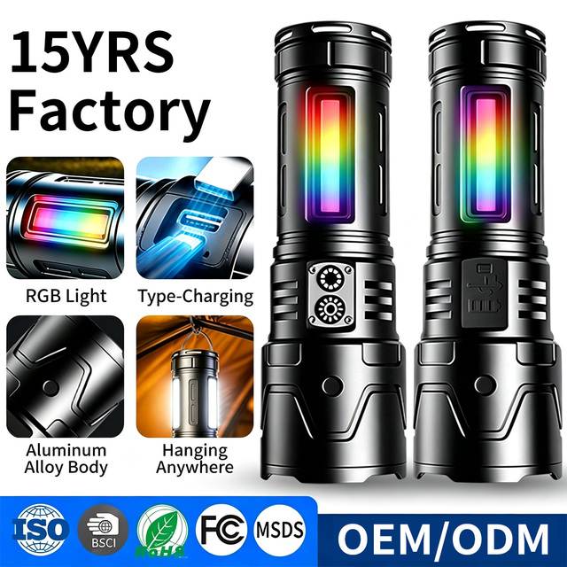 Factory Wholesale LED Flashlight 3000LM Laser Torch RGB Breathing FlashLong Range Waterproof Camping Light Custom OEM ODM