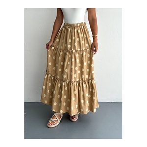Jupe longue en lin à pois pour femme, taille élastique, coupe ample, longueur 100 cm - Product Image 1