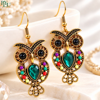 Boucles d'oreilles pendantes hibou bohème pour femme, couleur or antique, perles colorées, bijoux de festival western, matériaux personnalisés