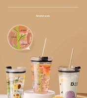 Gobelet à paille en verre borosilicate de 450 ml sans BPA avec poignée, motifs animaliers variés, anti-fuite et compatible lave-vaisselle