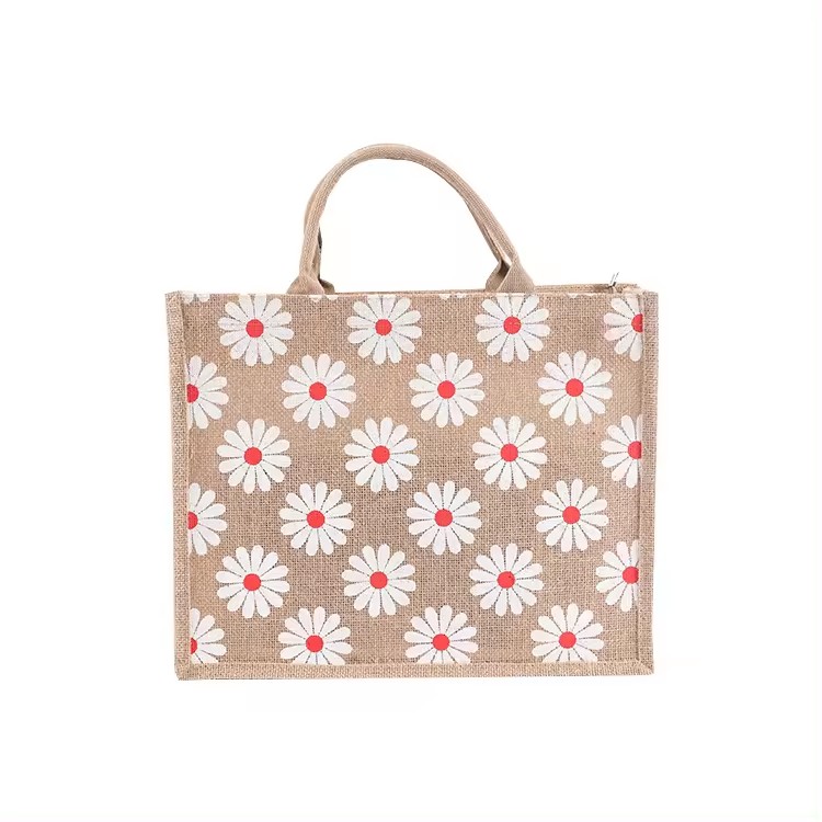 Wholesale Plain Hessian Large Natural Eco Friendly Burlap Jute Shopping Tote Beach Bag With zipper