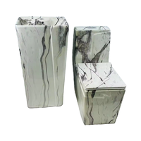 Lavabo sur pied en céramique blanc moderne FYASSI, ovale ou rectangulaire, facile à nettoyer, à poser au sol, avec drain intégré, dessus en marbre