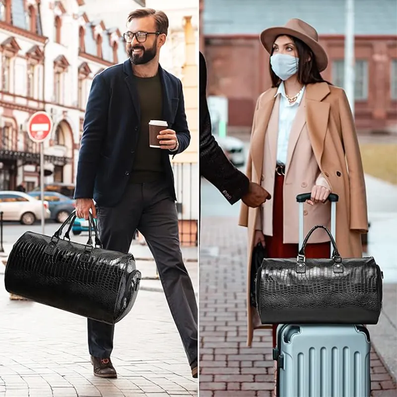 Bolsa de lona de mano de moda personalizada, bolso impermeable, bolso de mano de cuero con patrón de cocodrilo, bolsa de ropa para equipaje de negocios