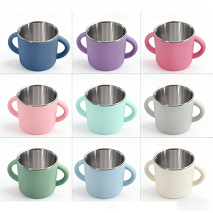 Gobelets d'apprentissage en silicone de qualité alimentaire pour bébés et tout-petits, avec 2 poignées, en acier inoxydable 304 - Product Image 1