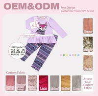 Ensemble deux pièces personnalisé pour filles, haut à volants avec applique renard et pantalon chevron, vêtements pour enfants en gros OEM pour le printemps