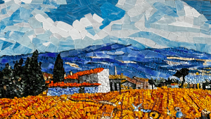 Carrelage personnalisé en mosaïque de seigle, puzzle, scène de récolte dorée murale faite à la main, mosaïque en verre bleu ciel, carrelage décoratif - Product Image 4