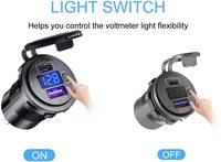 Chargeur de voiture étanche pour bateau marin 12-24V avec double port USB-C PD3.0 QC3.0, voltmètre LED et interrupteur