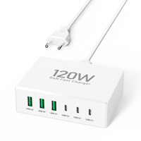 Chargeur mural de bureau 120W à 6 ports (3 USB-C et 3 USB-A) avec prises EU, UK, AU, JP, US pour iPhone 17/16/15/14/13 Pro - Vente en gros usine