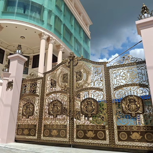 Puerta de Hierro Forjado Estilo Francés Fabricada en Vietnam con Marco de Acero y Revestimiento de Cobre Negro - Product Image 1
