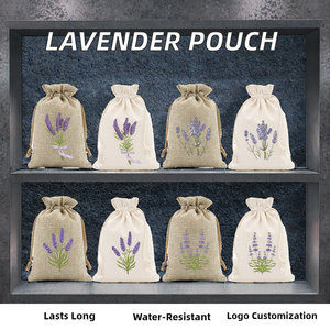 Lavender Linen Moisture Proof <b>Drawstring</b> <b>Pouch</b> with Elegant Burlap Design for Jewelry Packaging and Gift Use (Customizable) - Product Image 2