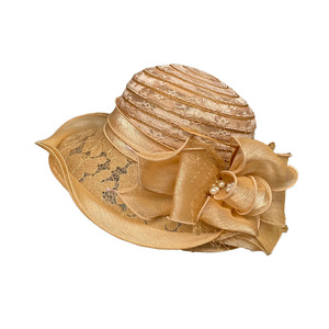 Sombrero de cubo de organza de color liso vintage de alta calidad con volantes, detalles de perlas y malla, ideal <span class=keywords><strong>para</strong></span> fiestas de negocios y protección solar al aire libre. - Product Image 6
