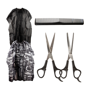 Ensemble de 4 ciseaux de barbier et kit d'accessoires Cape de barbier professionnelle et ciseaux Ensemble d'outils de coupe et de coiffure avec peigne - Product Image 1