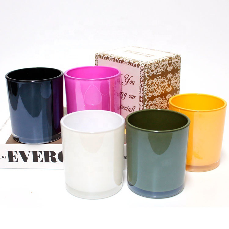 Wholesale glossy custom designed multi-colour glass candle jar for candle making