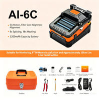 AI-5 Pro & AI-6C Fiber Fusion Splicer, 6 Motor Penyelarasan Inti, Penyambungan 8 detik Pemanasan 18 detik untuk FTTH & Pemantauan Keamanan