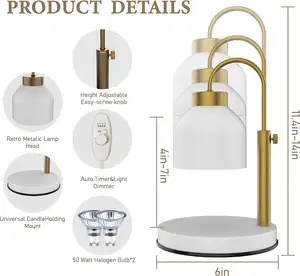 Candle Warmer Lamp Adjustable Wax Perfume Table Lamp For Home Decor Fragrance Soy Jar Wax Adjustable Height Aromatherapy Burner