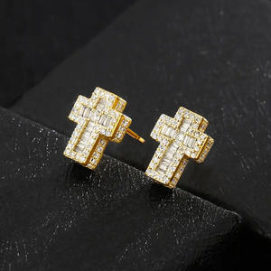 Pendientes de Cruz Chapados en Oro Blanco con Zirconia, Joyería Religiosa Unisex para Regalo - Product Image 3