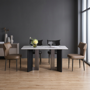 Ensemble de table à manger rectangulaire moderne 6 places, pieds en métal, design stable, meubles de salle à manger - Product Image 3
