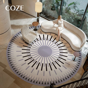 <span class=keywords><strong>Tappeto</strong></span> Moderno <span class=keywords><strong>Rotondo</strong></span> in Misto Lana Lavabile Stampato in 3D per Soggiorno Camera da Letto Ufficio Nero e Beige - Product Image 4