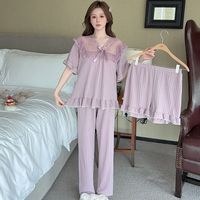 Haute qualité été coton pyjamas dentelle garniture vêtements de nuit doux princesse Style 3 pièces vêtements de nuit pour dames