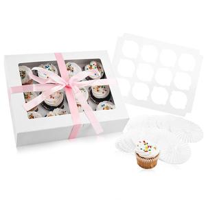 12 scatole usa e getta porta Cupcake da forno con finestra trasparente elegante spugna in rilievo tipo porta-torta - Product Image 1