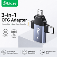 Adaptateur OTG 3-en-1 Biaze USB-C iPhone L Micro USB Multi-Connecteur OTP pour Ordinateur Portable et Tablette, Convertisseur OTG, Prise en Charge Clé USB et Clavier