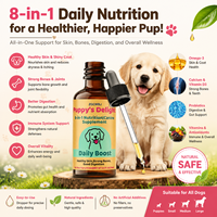 Complément alimentaire pour animaux de compagnie, gouttes liquides de vitamines pour chiens, 8-en-1, complément nutritionnel pour chiots pour une peau, un pelage, des articulations, des os et une digestion sains, 60 ml