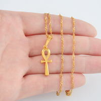 Collar con Colgante de Cruz Anj Egipcia de 2.5cm para Mujer, Color Dorado/Plateado, Amuletos Africanos, Joyería con Hieroglifos Egipcios # 057006