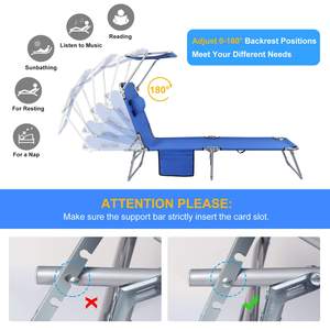 Tumbona portátil con marco de aluminio para exteriores, cama de playa con dosel plegable y ligera para bronceado - Product Image 3