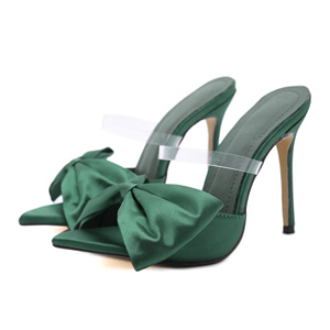 Nouvelles mules d'été simples en soie à nœud, style stiletto, pour femmes, sexy, à bout pointu, avec sac messager, chaussures de soirée pour femmes - Product Image 6