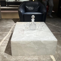 Table basse de style nordique minimaliste en pierre naturelle, table basse en onyx blanc de luxe, cube, socle, pour salon